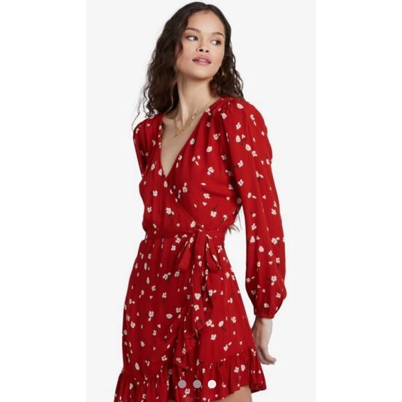 Billabong Lovin' You Red Floral Wrap Mini Dress Boho Romantic (Medium) - Picture 1 of 5
